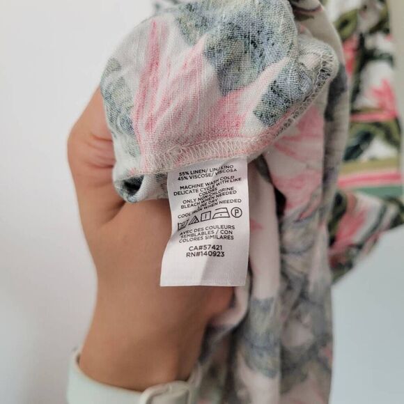 Loft Sundress Linen Blend Pink Green White Tropical Floral Maxi 0 Paradise - Picture 9 of 9